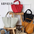 genuine leather women's bag bucket bag easiest for match 22cm large vegetable basket first layer cowhide women's 2025new arrivalsatchel bag