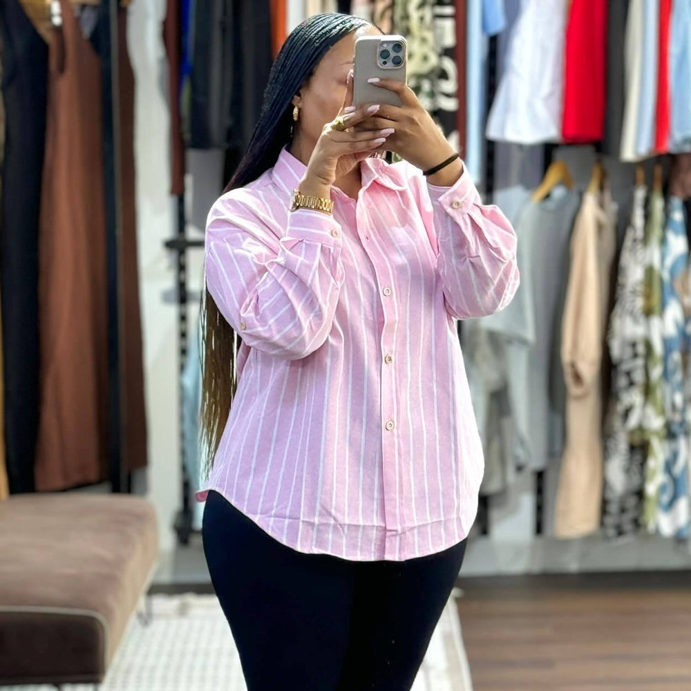 European and american cross-border women's fashion:  spring/summer new arrivals - stylish, designer, loose-fit, asymmetrical striped long-sleeve shirt top