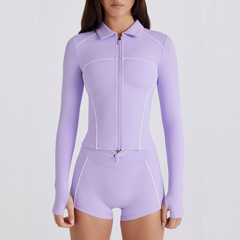 new arrival quick-drying yoga wear long sleeves sports fashion bodybuilding slim fit tops zipper sun protection clothing breathable outwear