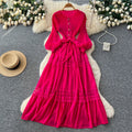 Exportlacepatchworkcut out pleated dress women's long sleeveshigh waista-line skirt large swing high elasticity long skirt