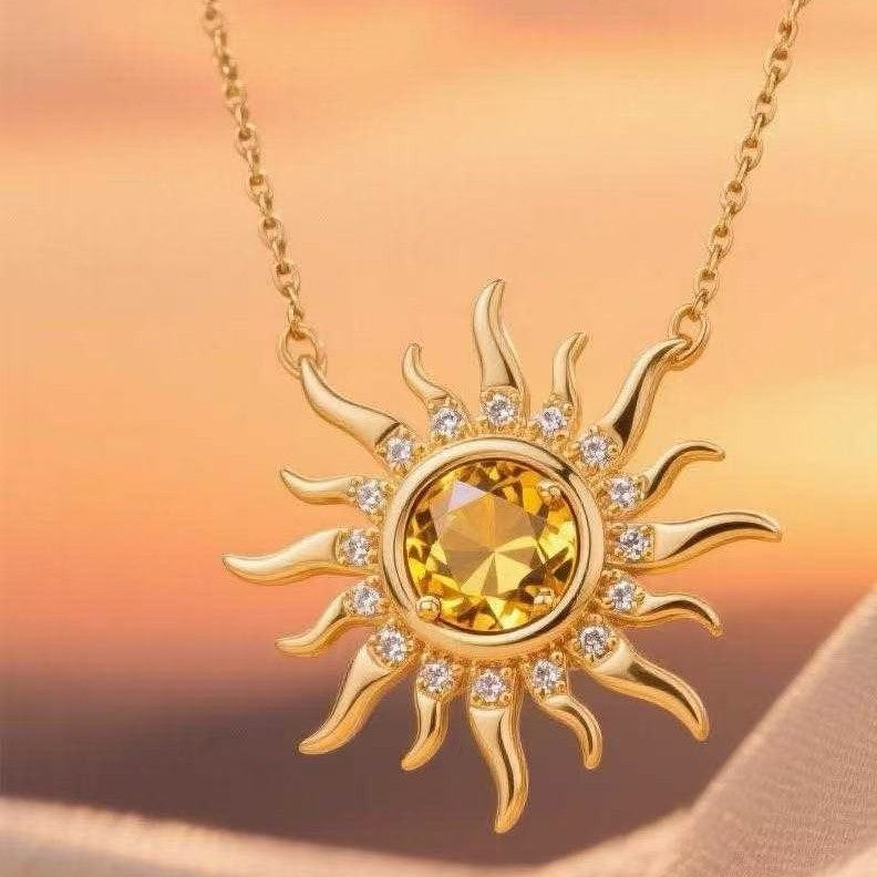 e-commerce exclusive: trendy european and american style sun necklace, gold diamond radiance pendant, understated luxury birthday gift for women