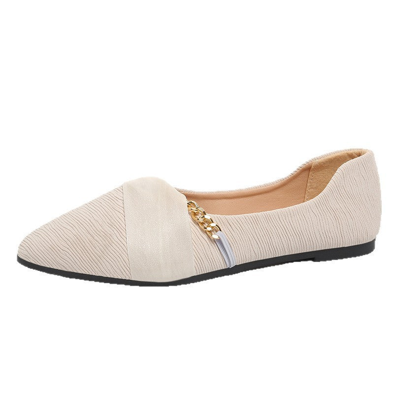 plus sizeflats pointed toe flats cloth surface metal chain shallow breath elegant small fragrant flatsflats wholesale