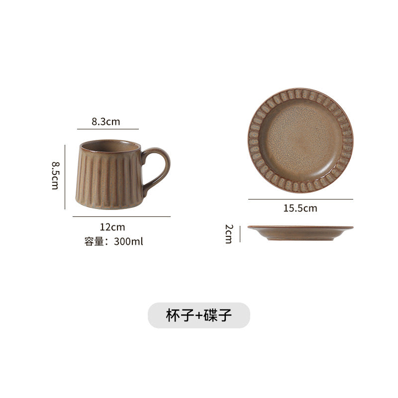 Vintage personalized ceramic striped afternoon tea milk coffee cup hand-painted stoneware mug italian nostalgic style cup and saucer set