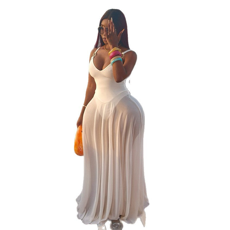 European and american women's clothing  autumn new collection: sweet and fresh v-neck high-waisted slimming a-line maxi dress