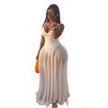 European and american women's clothing  autumn new collection: sweet and fresh v-neck high-waisted slimming a-line maxi dress