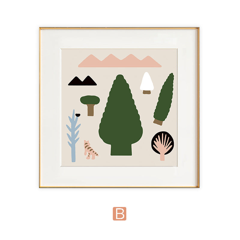 Nordic children's room bedroom bedside living room decorative painting cartoon animal green rabbit hanging painting cardboard photo frame painting