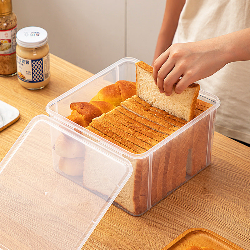 Household kitchen refrigerator crisper food grade transparent with lid plastic sealed multigrain toast bread storage box