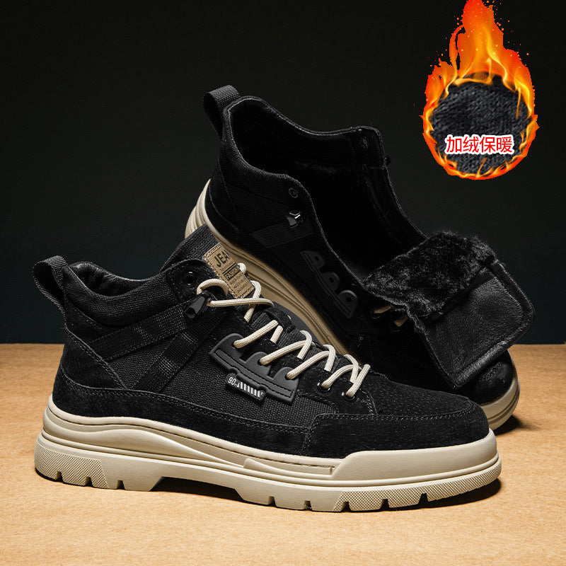 Martin boots men's winter velvet tooling boots 2024 new mid-top men's boots winter Northeast cotton shoes men's one-piece hair