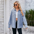 fashioncross-border spring new arrival  washed four-button long sleeves denim shirttops for women