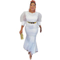 supply of african women's clothing, lotus leaf organza puff sleeve tops and skirt embroidered sequinsuit special price