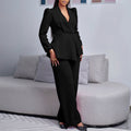 D3315 european and american style women's new fashion elegant ol ruffle long sleeve top and wide leg pants cross-border set
