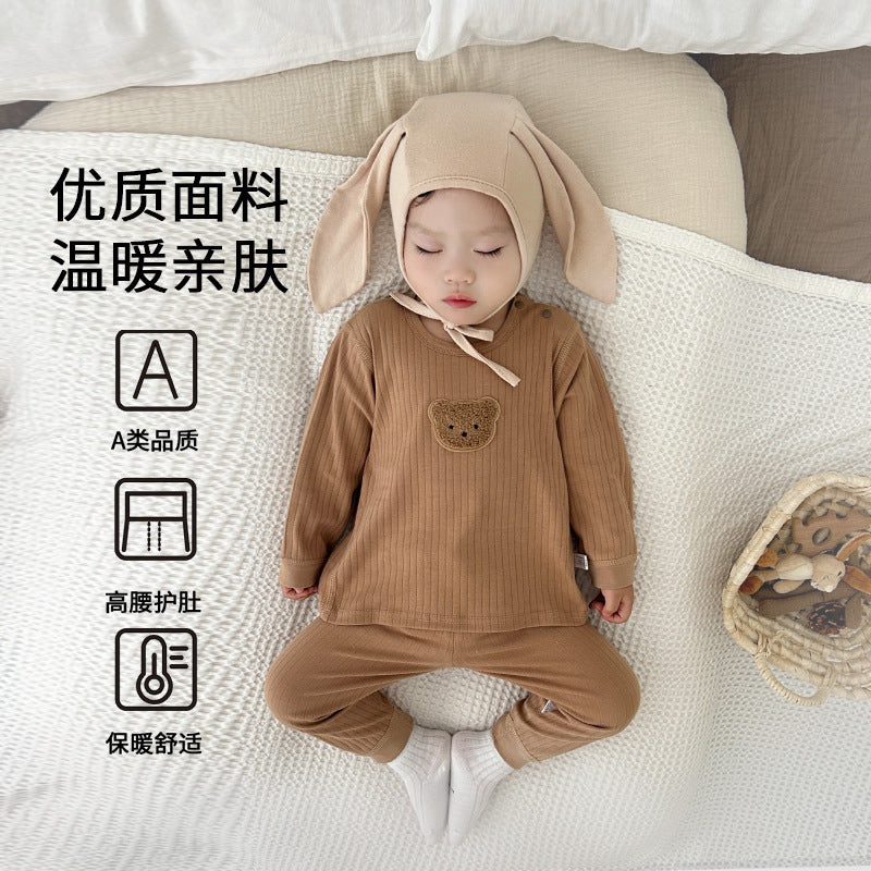 Korean style ins baby separates set - pure cotton infant undershirt, autumn/winter warm high-waisted close-fitting underwear pajama set