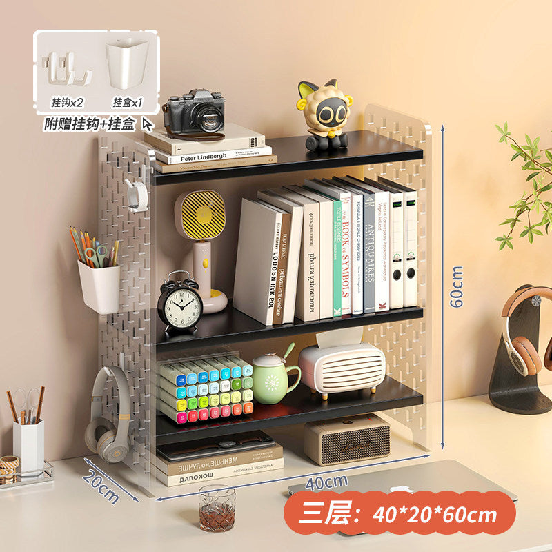 Acrylic desktop organizer, office desk pegboard, computer desk bookshelf, multi-tier storage rack with dividers