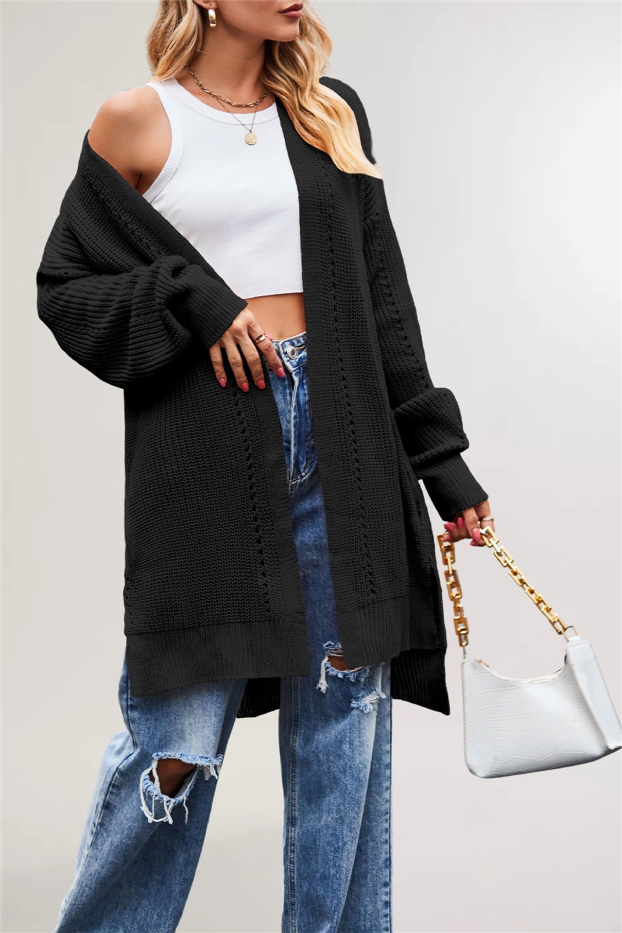 European and American  women's clothing winter and autumn 2025 new sweater independent station solid color loose coat pocket knitted cardigan