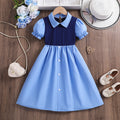 Girls' summer dress  new style: trendy two-piece look, overalls dress with puff sleeves for girls