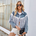 European and american cross-border trade women's spring new arrivals  independent site washed fringe long sleeve denim jacket top