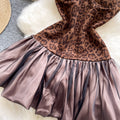 Pure desire sexy sleeveless leopard print patchwork waist mesh puffy dress women's autumhot girltube top skirt