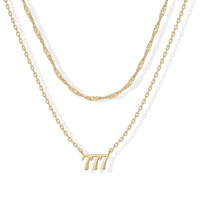 New arrival cross-border fashion easiest for match digital luxury necklace 14k gold-plated angel digital pendant women's layered necklace
