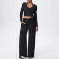 New arrival: solid color double-sided brushed fleece drawstring long-sleeve tank top three-piece set - perfect for sports, running, fitness, and yoga