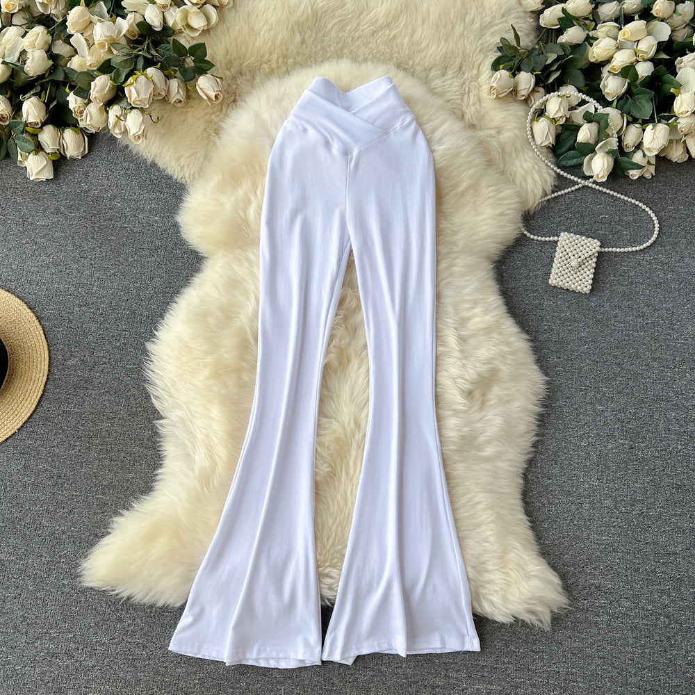 Popular ins wear casual pants for women niche style popular high waist silm micro flare pants sexy show figure yoga pants