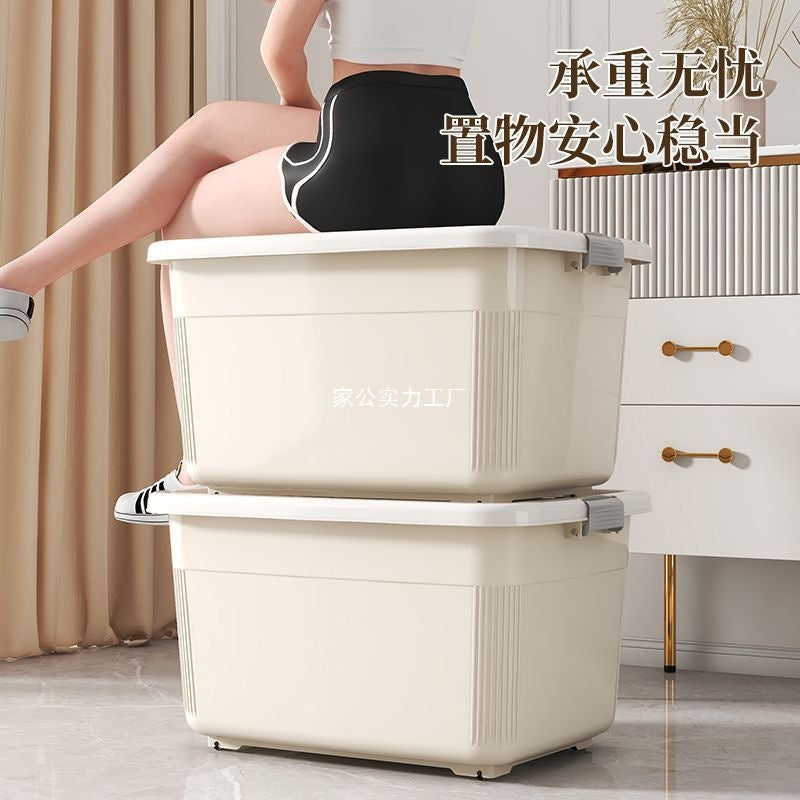 New Plastic Storage Box Cream Wind Large Capacity Extra Large Household Student Books Clothes Quilts Household Organizing Box