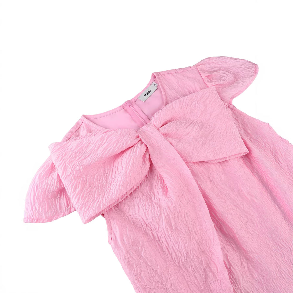 Spring/summer new arrival: elegant a-line high-waisted pink jacquard slimming party dress