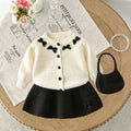 Girls' knit sweater set - new  bow accent color block cardigan top - spring/autumn three-piece sweater outfit