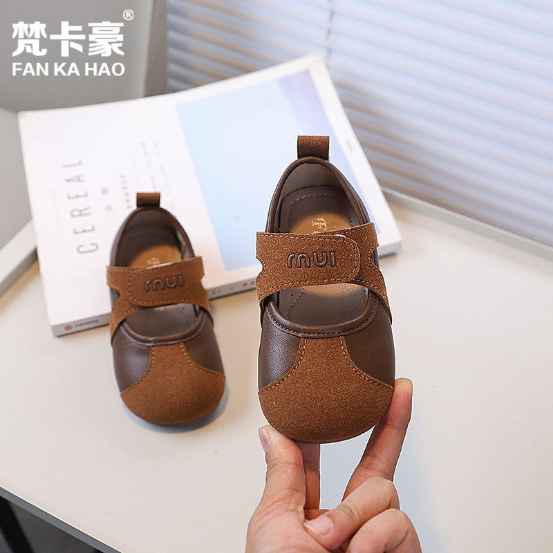 Vancahao girls' retro leather shoes,  autumn new korean style, soft sole casual shoes for children, student flats
