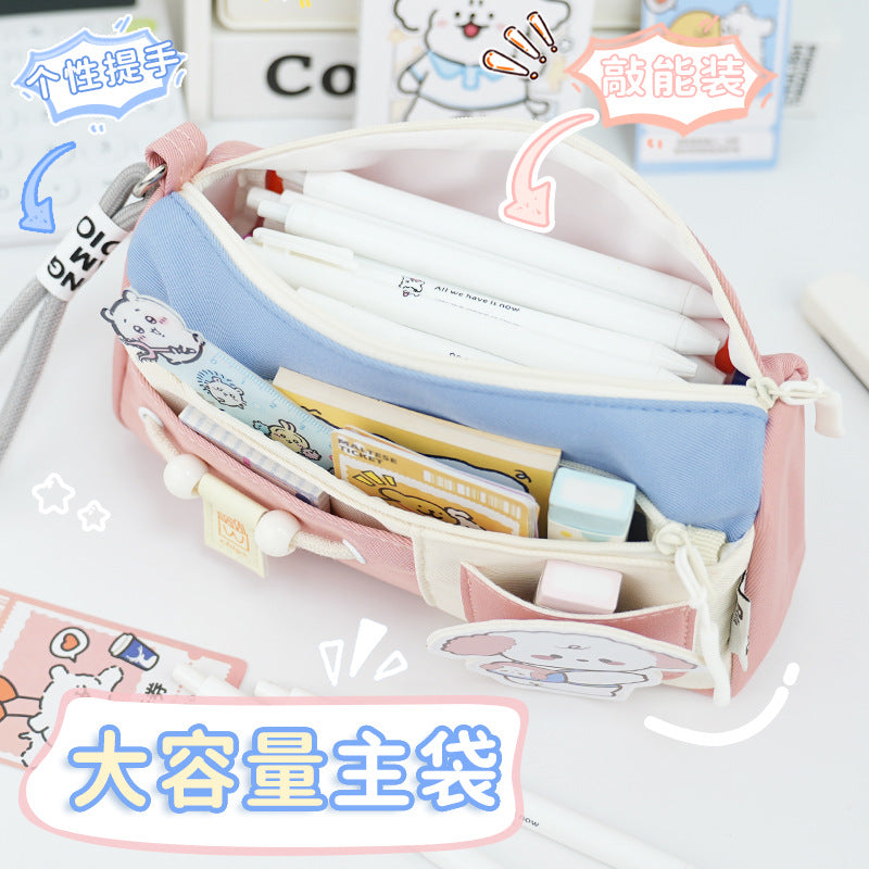 cute cute puppy large-capacity pencil case double-layer stationery pencil case for primary school students high-value stationery box design sense