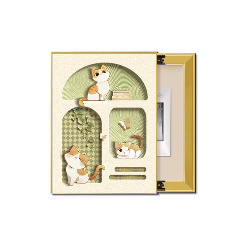 Healing Meter Box Decorative Painting Cream Wind Kitten Switch Box Switch Box Push-Pull Vertical Block Wall Painting