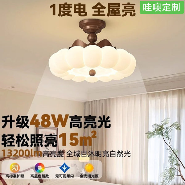 [Wow] Retro premium lamp room light 2025 new cream wind crown princess room half hanging ceiling light