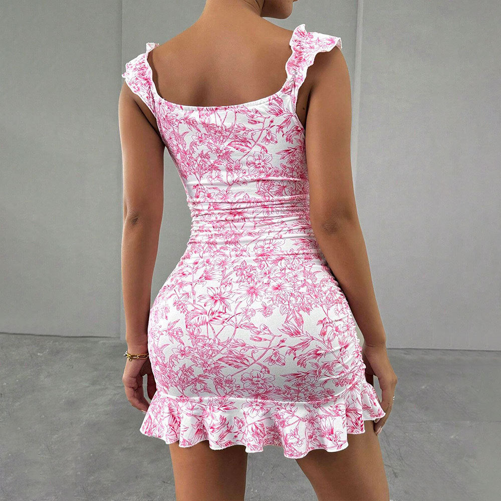 french floral vacation dress - bandeau design mini dress