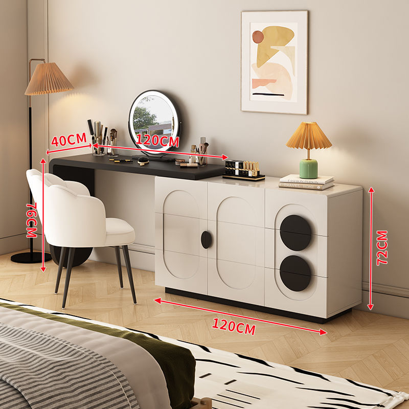 French retro solid wood vanity table with drawer cabinet - modern minimalist master bedroom high-end black and white desk makeup vanity