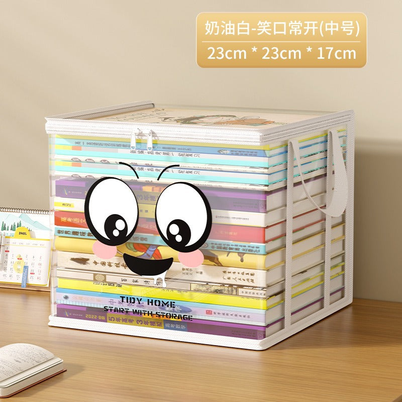 Book storage bag Large capacity transparent waterproof book storage box Foldable portable student textbook finishing box
