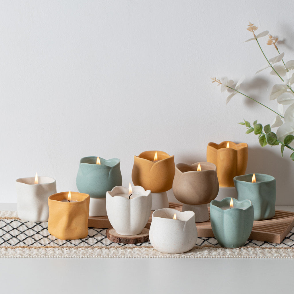 Nordic ins style tulip candle cup empty cup ceramic scented candle candle holder high-end multi-purpose home ornament
