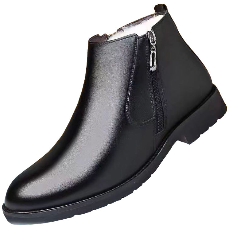 Men's winter warm cotton shoes - fleece lined, non-slip, casual high-top cotton shoes for men, elderly cotton shoes, men's leather cotton shoes for seniors