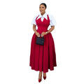 European and american style women's summer  elegant bubble sleeve blouse collar high waist slimming dress - faux two-piece