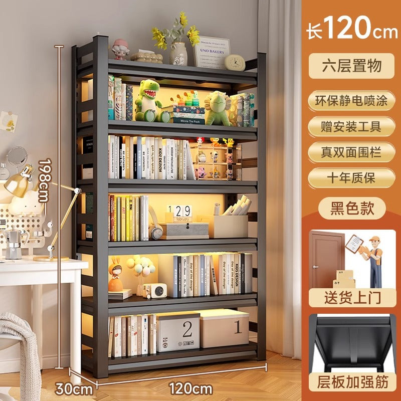 Multi-tier floor storage rack, steel bookshelf for home, living room, bedroom, kids' picture book organizer, simple iron art bookcase