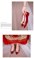 Spring & fall low ankle red pure colorspot viscose shoes thick heel flat heel pointed toe banquet high heels