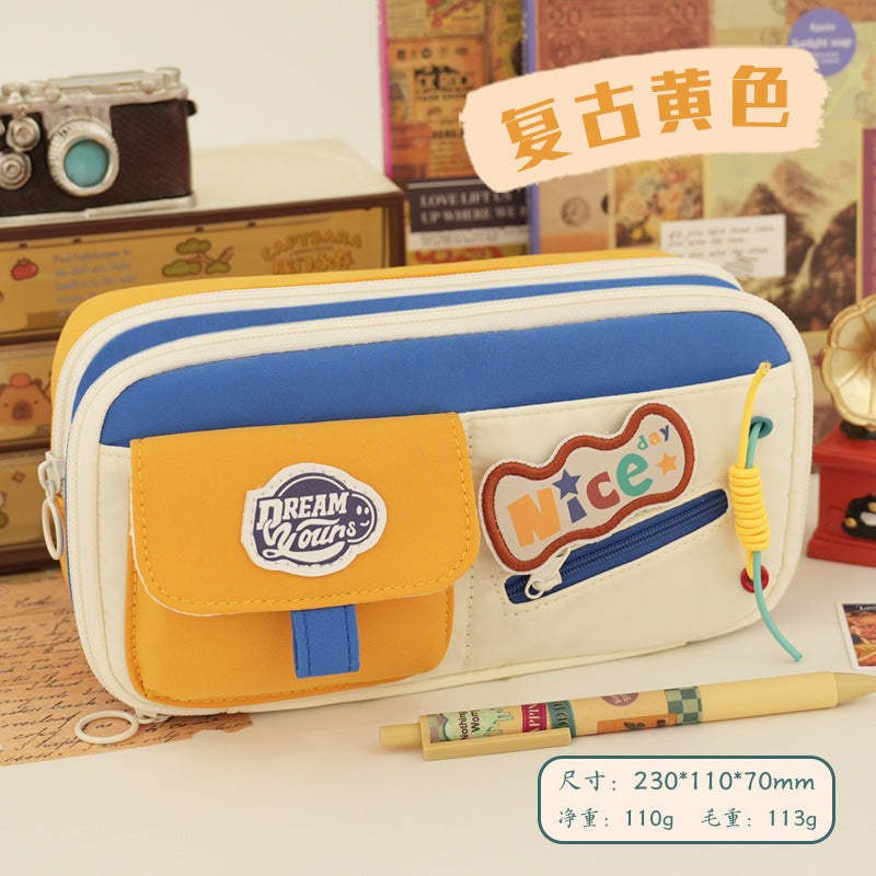 School season pencil bag large capacity cute cute apple pencil bag primary school students multi-layer stationery bag drawstring high value