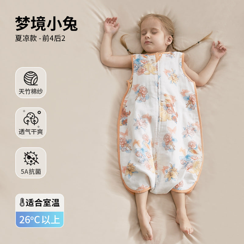 Baby sleeping bag summer thin gauze bamboo cotton kids one-piece vest baby anti-kick quilt