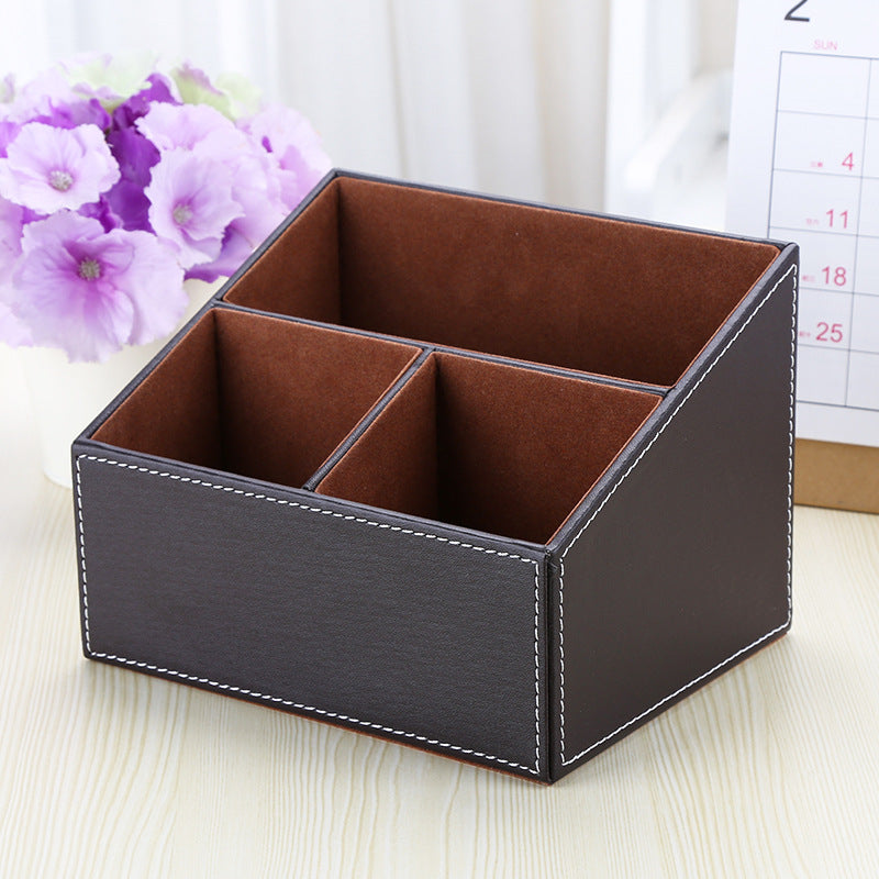 Multifunctional leather large pen holder office desktop stationery storage box remote control leather storage seat creative storage box