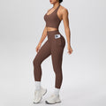 New women's solid color brushed halter tank top and pocket pants yoga set - two-piece activewear for running and fitness