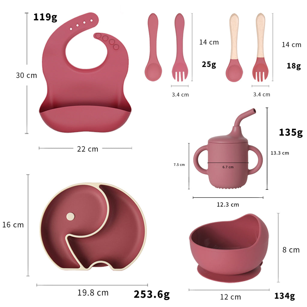 Cross-border baby silicone grid plate two-color plate with lid children's gift silicon feeding tableware set