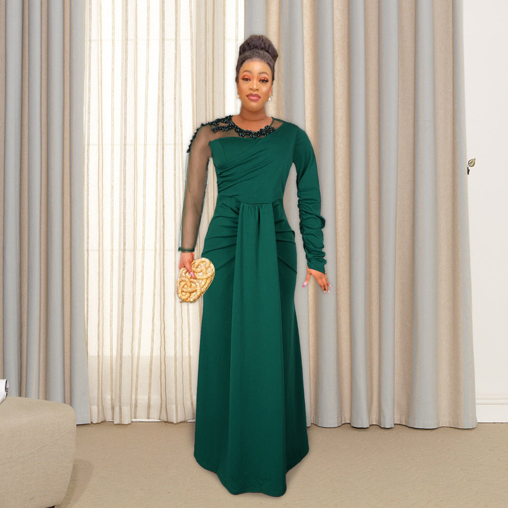 new bridesmaid dresses cross-border e-commerce african women's long sleeve maxi dress  train evening gown