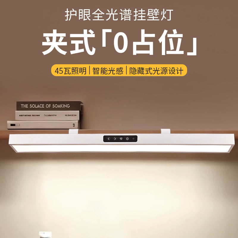 Wall-mounted led desk lamp - long strip, eye protection, full spectrum, ideal for studying, clip-on design for bookshelves and tables, flicker-free