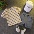 Boys' summer outfit  new arrival: baby boy short-sleeve set, summer infant and toddler boy two-piece striped casual outfit