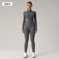 European and american high-stretch bodysuit yoga outfit - half-zip long sleeve workout suit - peach lift butt yoga leggings dlt002