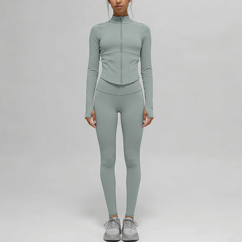 new arrival quick-drying yoga clothes long sleeves sports yoga pants silmtops zipper breathable outwearsuit