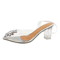 2024 spring/summer new pointed-toe thong sandals with sunflower detail, clear crystal, chunky heel, and wine glass heel for women